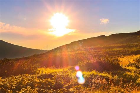 Picturesque Sunrise Morning Dawn In Carpathian Mountains Ukraine