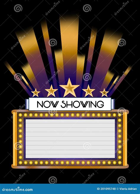 Broadway Movie Marquee Now Showing Scene Stock Illustration