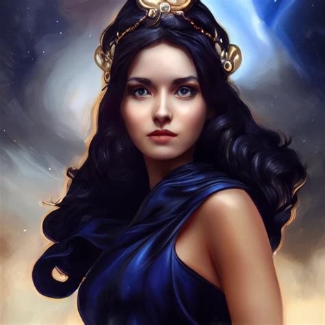 Greek Goddess Of The Galaxy With Dark Hair Black Midjourney Openart