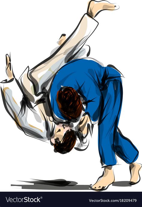Color Line Sketch Fighting Judo Royalty Free Vector Image