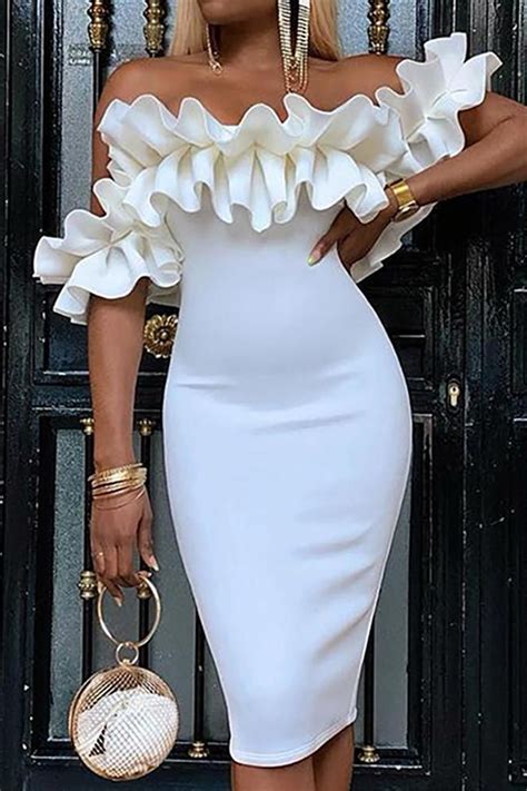 Fashion Sexy Solid Color White Off Shoulder Dress