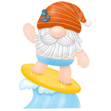 Gnomes Surfboard Summer Watercolor Clipart Png