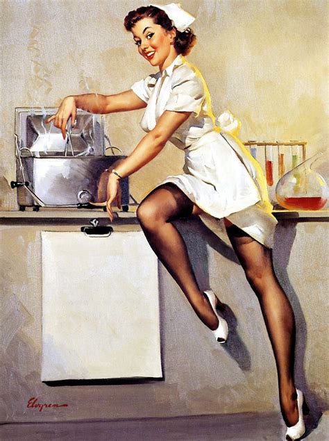 Nurse Pin Up Girl Gil Elvgren Print Art Print In X In Matted To In X In Mat Colors