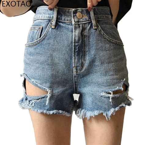Exotao Raw Cut Ripped Denim Shorts For Women Summer 2017 New Fashion