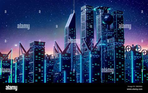 Abstract Futuristic City 3d Render Digital Cityscape Background City