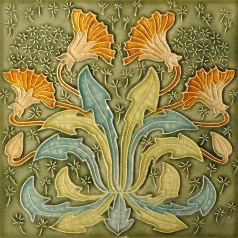 Art Nouveau Vintage Ceramic Tile Rare Reproduction Majolica Gibbons