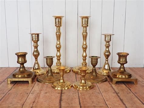 Vintage Brass Candlestick Set Of 10 Matching Pairs Wedding Candle Stick