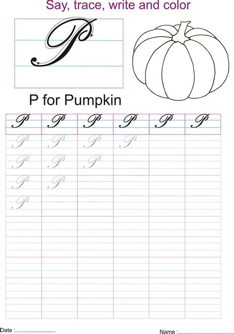 How one letter connects to the next. Cursive captial letter 'P' worksheet