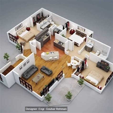 I Will Convert 2d To 3d Floor Plan Sims House Plans House Layout Plans