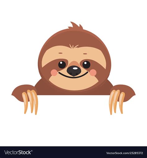 Gluttony is the embodiment of some of father's gluttony. Template of cute cartoon smiling joyful sloth Vector Image
