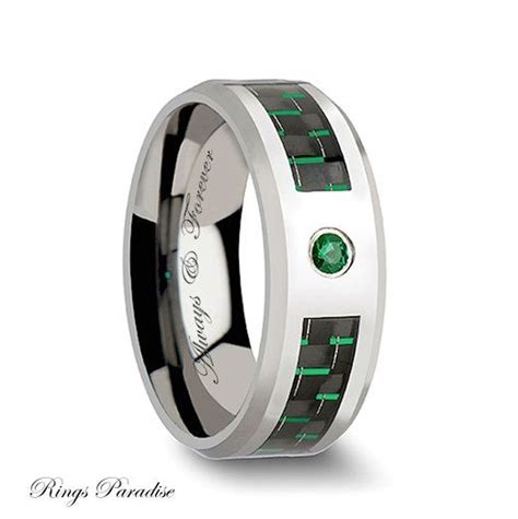 Mens Wedding Band Emerald Ring Tungsten Ring Mens Por Ringsparadise