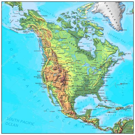 North America Physical Map Map