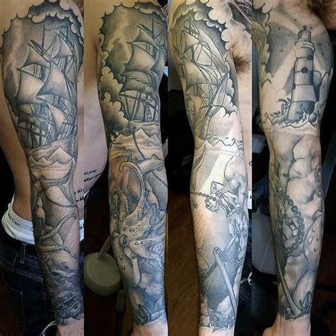 This lighthouse sleeve tattoo highlights the feeling of being led astray or lacking a sense of purpose. 100 Lighthouse Tattoo Designs For Men - A Beacon Of Ideas