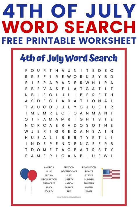 4th Of July Word Search Free Printable Worksheet For Kids