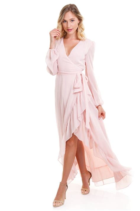 Wayf Meryl Long Sleeve Wrap Maxi Dress In Ballet Pink Fashionpass