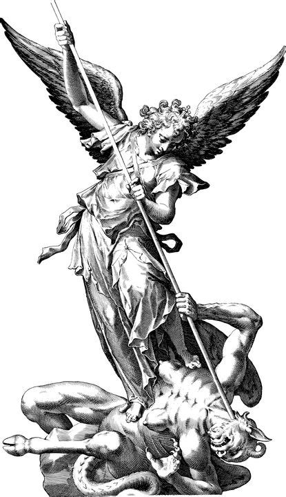 An Angel Holding A Spear Standing On Top Of A Demon