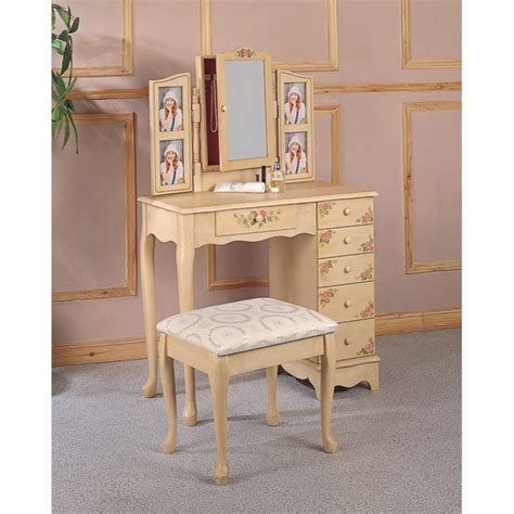 Equipped with eight light bulbs, this one will offer. Coaster Hand Painted Wood Makeup Vanity Table Set with ...