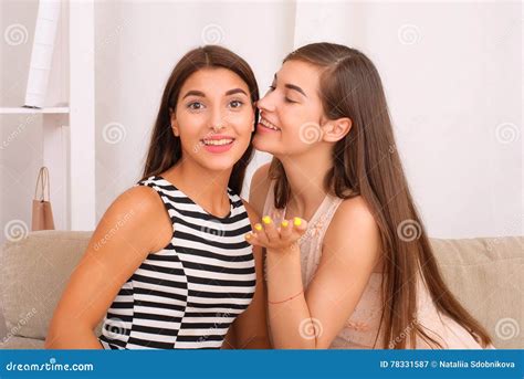 Two Girls Gossip On Gray Background Stock Image Image Of Cheerful Gossiper 78331587