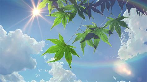 Wallpaper Sunlight Leaves Anime Nature Sky Clouds Branch Green
