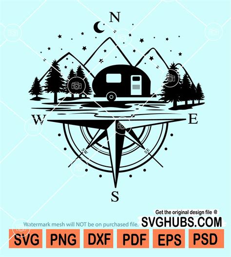 Camping Compass With Mountain Scene Svg Compass Svg Camping Svg