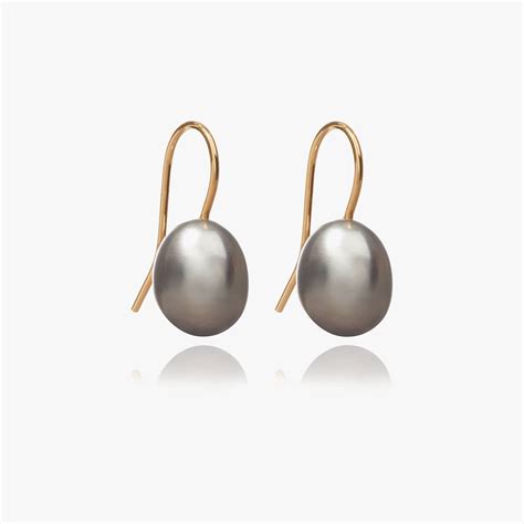 18ct Gold Baroque Grey Pearl Hook Drop Earrings Annoushka UK