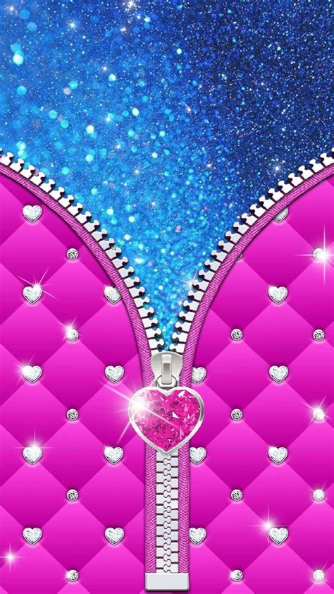 Glitter Touch With Pink Diamond Silver Zipper Hear