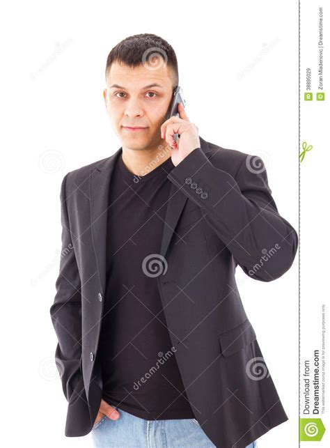 Man In A Suit Talking Over Mobile Stock Image Image Of Male Business