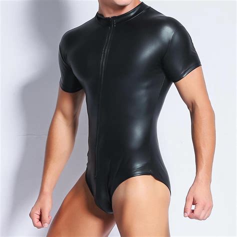 Mens Faux Leather Leotard Mankini Underwear Bodysuit Wrestling S 4xl Clubwear Ebay
