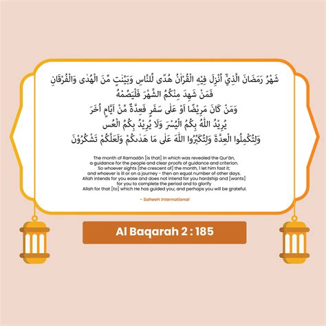 Holy Quran Surah Al-Baqarah Ayat 185 about Ramadan with English