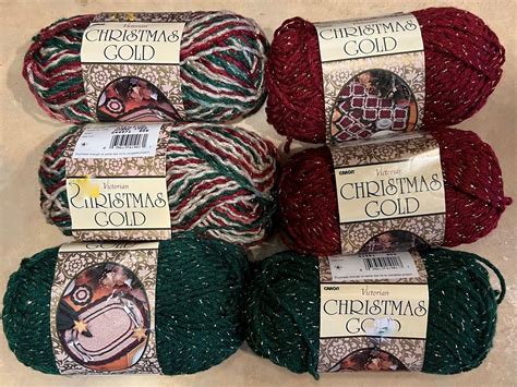 Caron Victorian Christmas Gold Yarn 6 Skeins Lot Balsam Cranberry
