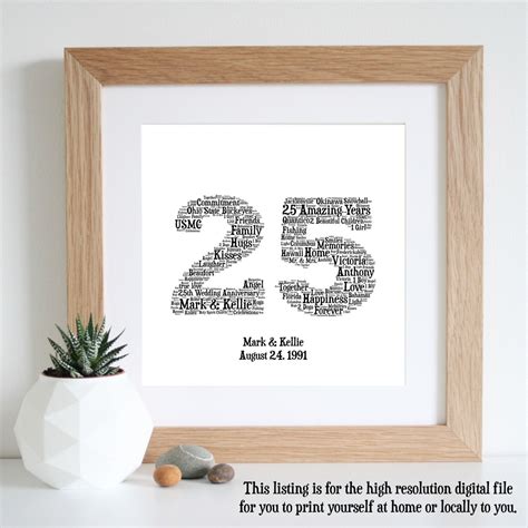 The frame is 23 by 19 and holds a 5 x 7 picture. 25th ANNIVERSARY GIFT - Word Art - Silver Anniversary ...