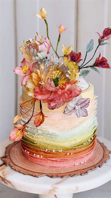 49 Cute Cake Ideas For Your Next Celebration Ombre Ruffled Cake