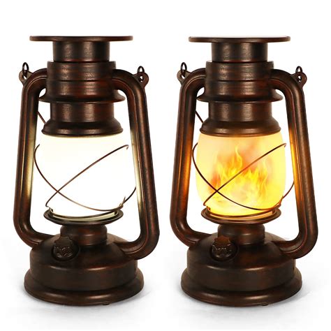 2 Pack Led Vintage Lantern Outdoor Solar Powered Rechargeable