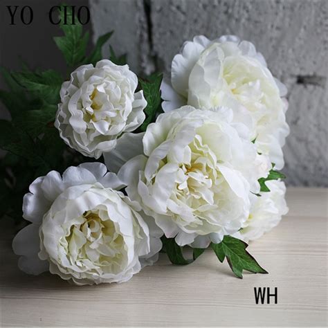 yo cho 6heads artificial flower peony bouquet vase decoration peonies rose flower wedding home