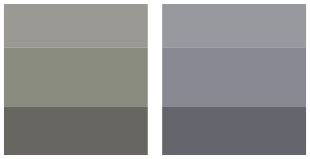Light to dark variations of grey works well too. Grey - Wikipedia