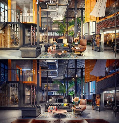 Loft Living Room Design With Modern Industrial Style Roohome