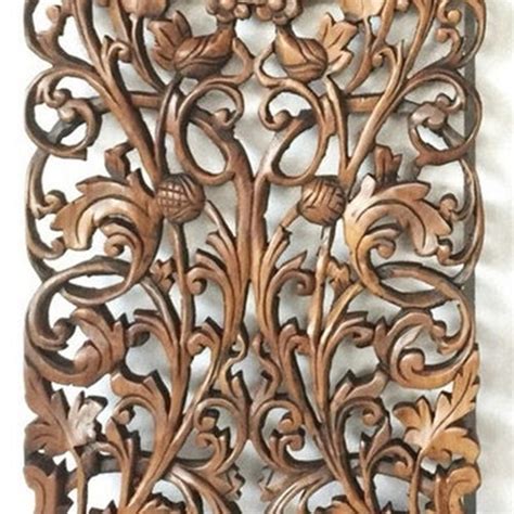 White Wood Wall Art Panel Lotus Flower Carved Teak Wall Art Etsy