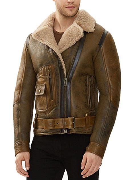 Mens B3 Aviator Real Shearling Brown Sheepskin Leather Flight Bomber