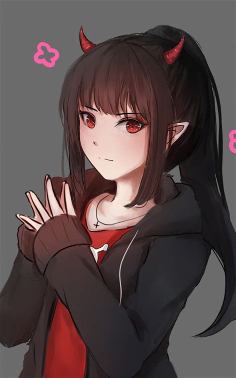 Download 800x1280 Wallpaper Red Eyes Anime Girl Devil Art Samsung
