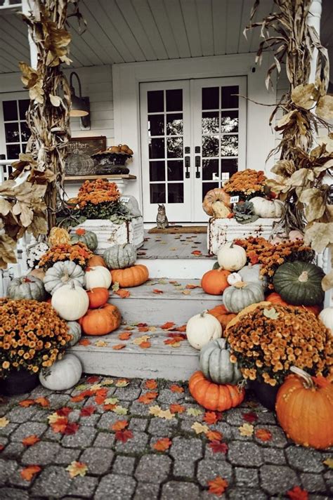 Colorful Farmhouse Fall Porch Steps Fall Outdoor Decor Fall