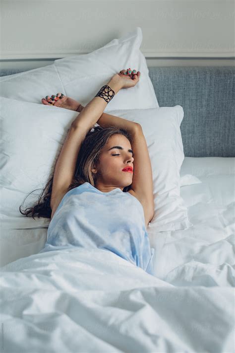 Beautiful Model Posing In Bed By Lumina Stocksy United