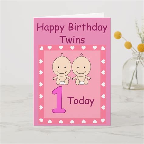 1st Birthday Twin Girls Custom Card Birthday Wishes