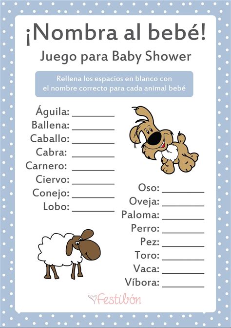Nombra al animal bebé Juegos para Baby Shower para Imprimir Juegos de Baby Shower