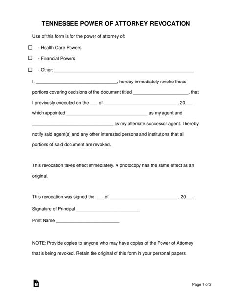 Free Tennessee Power Of Attorney Forms 9 Types Word Pdf Eforms