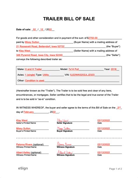 Free Trailer Bill Of Sale Form Pdf Word Eforms Free Rv Bill Of Images And Photos Finder