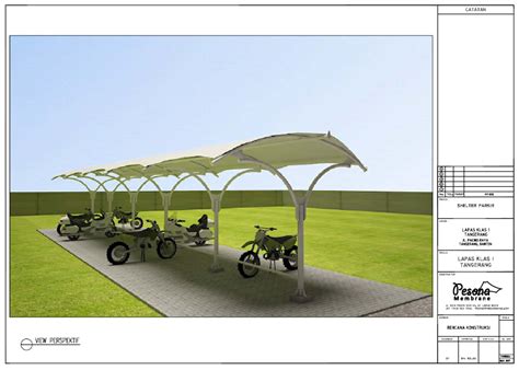 Konstruksi Tenda Membran Parkir Motor Lapas Tangerang Kota