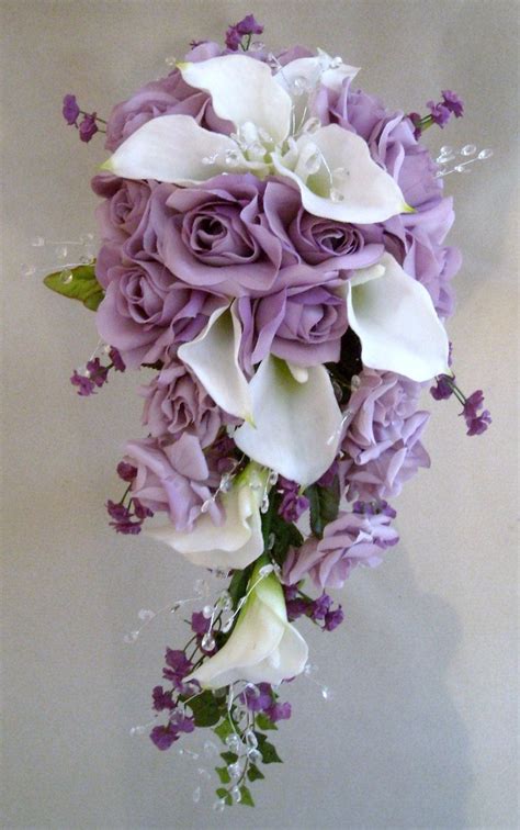 Calla Lilys And Lavender Roses Wedding Cascading Bouquet 13750 Via