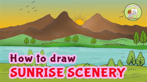 How To Draw Sunrise Scenery Easy Step By Step Drawing Tutorial For