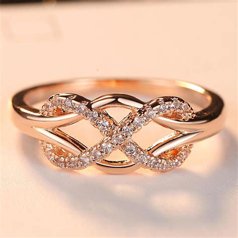 Fleepmart New Cubic Zirconia Crystal Infinite Rings For Women Fashion Design Statement Rose Gold