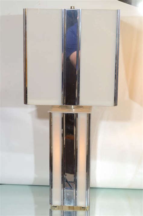 Pair Of Mid Century Chrome And Frosted Plexiglass Lamps At 1stdibs